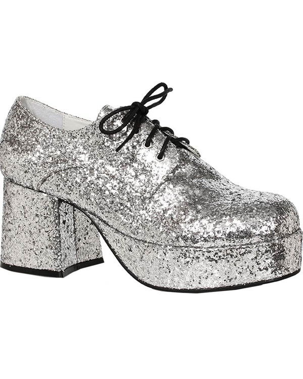70s Disco Silver Glitter Platform Mens Shoes