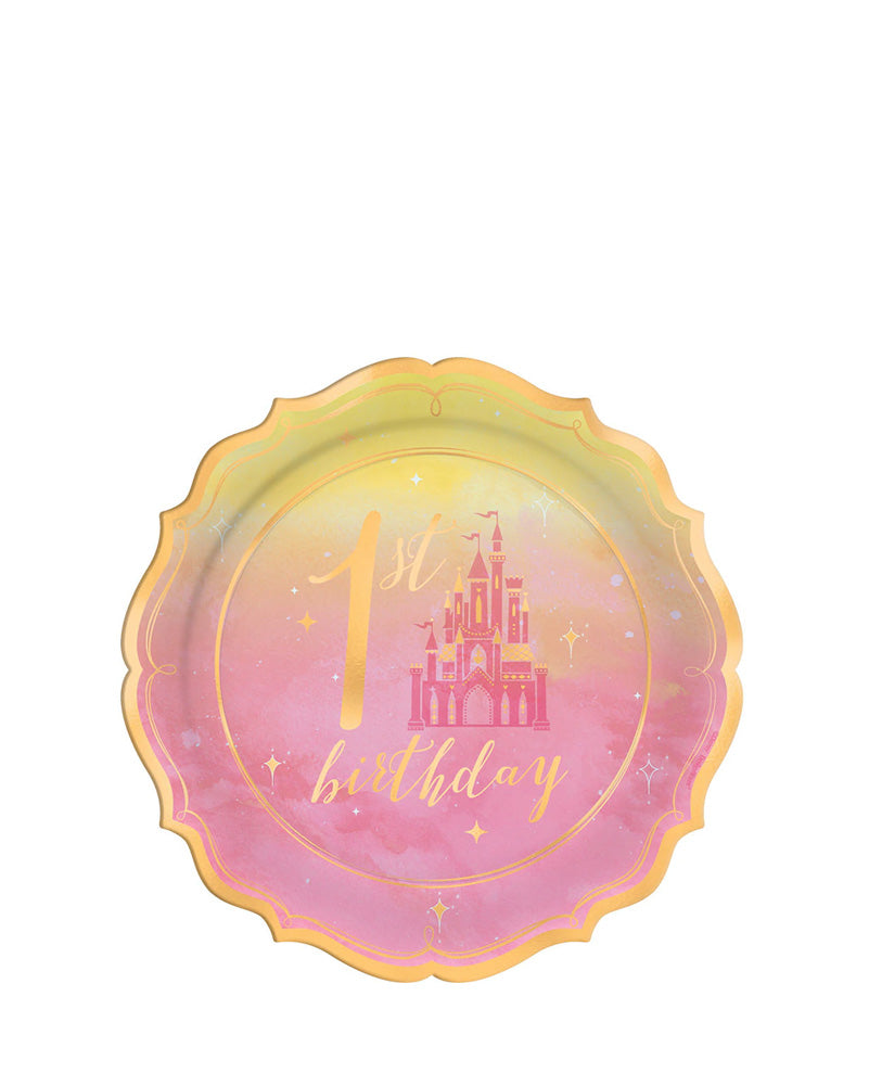 Disney Princess Once Upon A Time 17cm 1st Birthday Metallic Plates Pack of 8