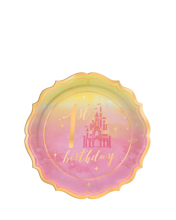 Disney Princess Once Upon A Time 17cm 1st Birthday Metallic Plates Pack of 8