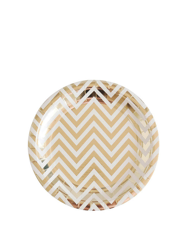 Gold Chevron 18cm Paper Plates Pack of 10