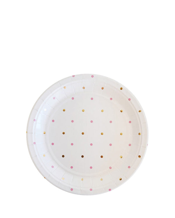 Gold and Pink Dots 18cm Paper Plates Pack of 10