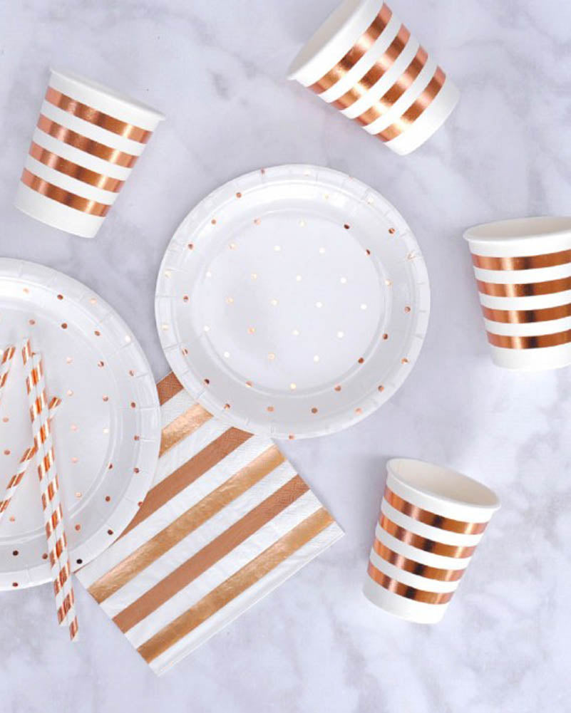 Rose Gold Spots 18cm Paper Plates Pack of 10