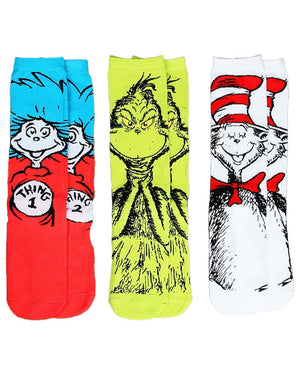 Dr Seuss Characters Adult Crew Sock Set 3 Pack