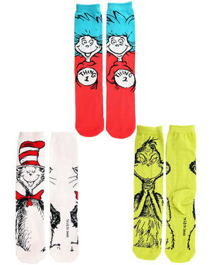 Dr Seuss Characters Adult Crew Sock Set 3 Pack
