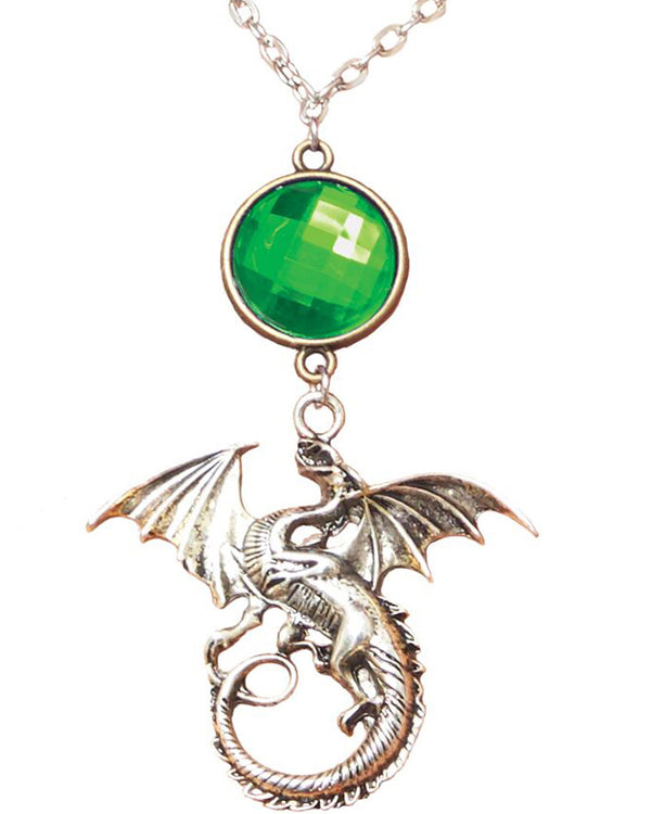 Dragon Necklace with Green Gem