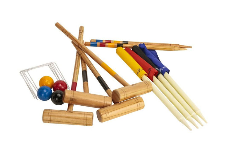Outdoor Family Premium Wooden Croquet Ball Mallet Game 4 Player Set with Carry Bag
