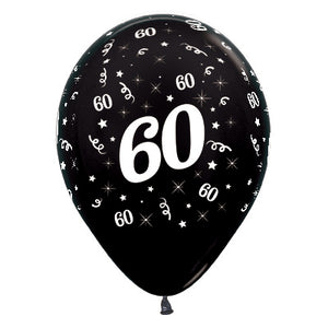Sempertex 30cm Age 60 Metallic Black Latex Balloons Pack of 25