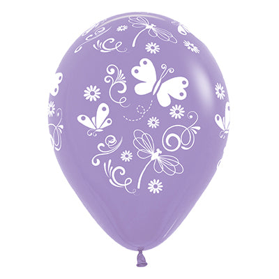 Sempertex 30cm Butterflies & Dragonflies Fashion Lilac Latex Balloons, 25PK Pack of 25