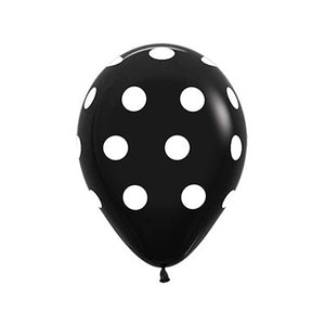 Sempertex 30cm Polka Dots on Fashion Black Latex Balloons 12PK Pack of 12