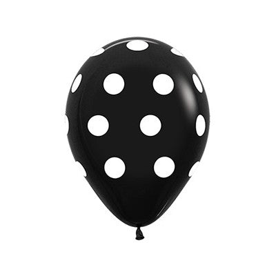 Sempertex 30cm Polka Dots on Fashion Black Latex Balloons, 12PK Pack of 12