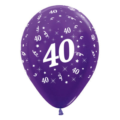 Sempertex 30cm Age 40 Metallic Purple Violet Latex Balloons Pack of 25