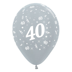 Sempertex 30cm Age 40 Satin Pearl Silver Latex Balloons, 6PK Pack of 6