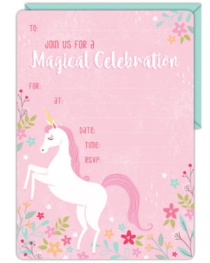 Unicorn Party Invitation and Envelope Pack of 16
