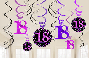 Pink Celebration 18th Hanging Swirl Decorations Pack of 12