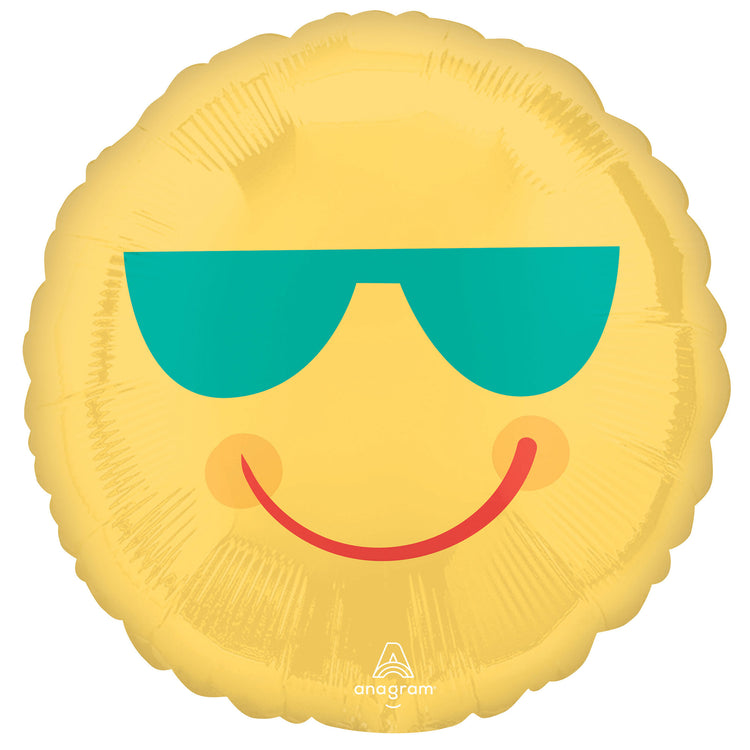 45cm Standard HX Yellow Smiley Face & Sunglasses Balloon