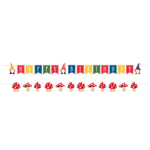 Party Gnomes Shaped String Banner Happy Birthday 12cm x 2.4m Pack of 2