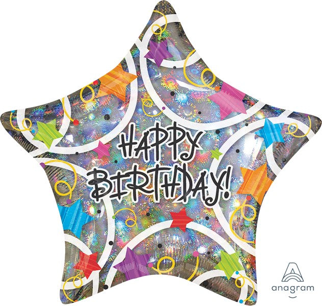 Jumbo Shape Holographic Happy Birthday Stars Balloon