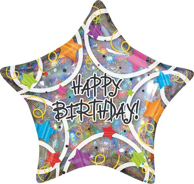 45cm Standard Holographic Star Happy Birthday Balloon