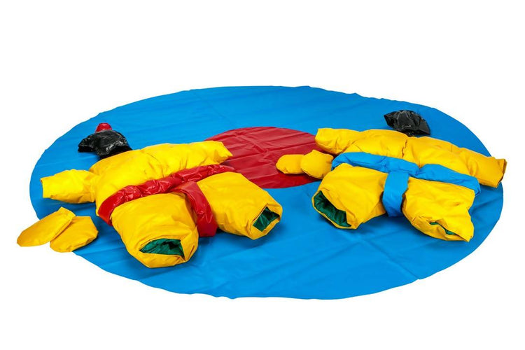 Two PVC and Fabric Kids Sumo Suits with Helmets Gloves and 291cm Mat