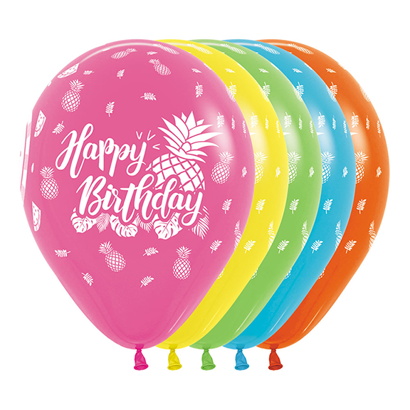 Sempertex 30cm Happy Birthday Tropical Fashion Assorted Latex Balloons 12PK Pack of 12