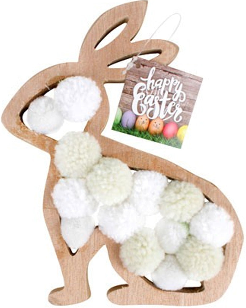 Easter Bunny Pom Pom Wooden Ornament 20cm