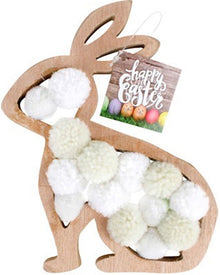Easter Bunny Pom Pom Wooden Ornament 20cm