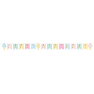 Ice Cream Party Decor Happy Birthday Ribbon Banner & Foil 15cm x 2.52m