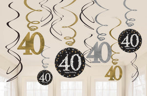 40th Sparkling Celebration Hanging Swirl Decorations Pack of 12