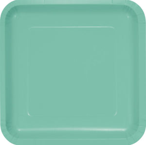 Fresh Mint Green Square Dinner Plates Paper 23cm Pack of 18