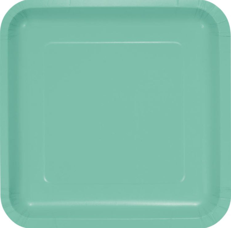Fresh Mint Green Square Dinner Plates Paper 23cm Pack of 18