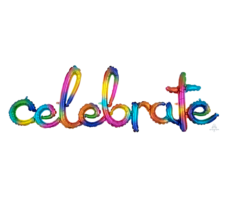 Celebrate Script Rainbow Phrase Foil Balloon 149cm