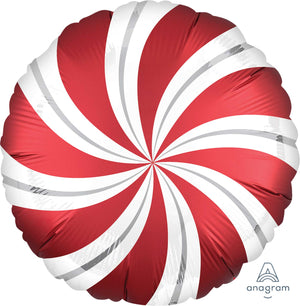 45cm Standard Satin XL Sangria Red Candy Cane Swirls Christmas Balloon