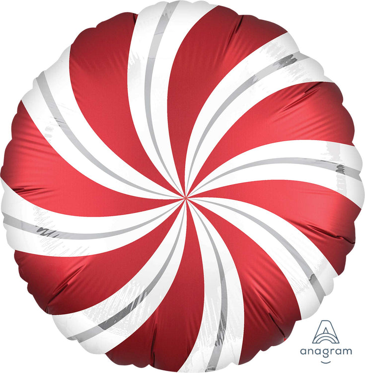 45cm Standard Satin XL Sangria Red Candy Cane Swirls Christmas Balloon