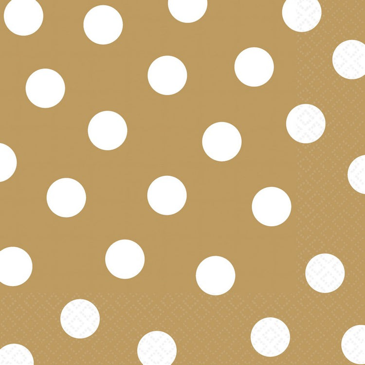 Dots Lunch Napkins Gold Pack of 16