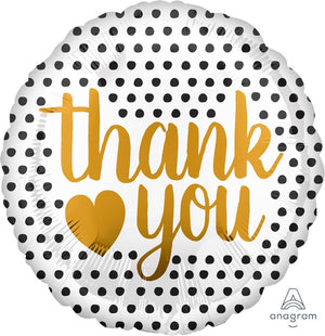 45cm Standard HX Thank You Modern Dots & Gold Heart Balloon