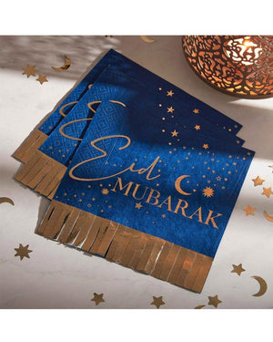 Eid Paper Napkins Mubarak Fringe Napkins Navy and Gold