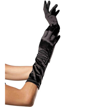 Elbow Length Black Satin Gloves