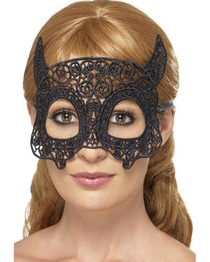 Embroidered Lace Filigree Black Devil Eye Mask