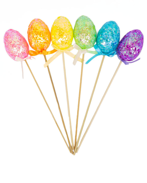 Easter Sequin Eggs on a Stick Pack of 6