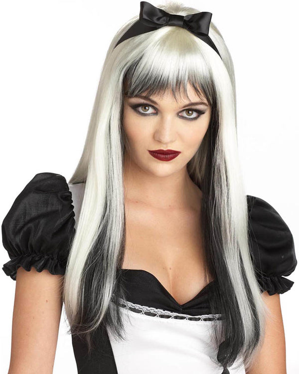 Enchanted Alice Black and White Wig with Hair Bow