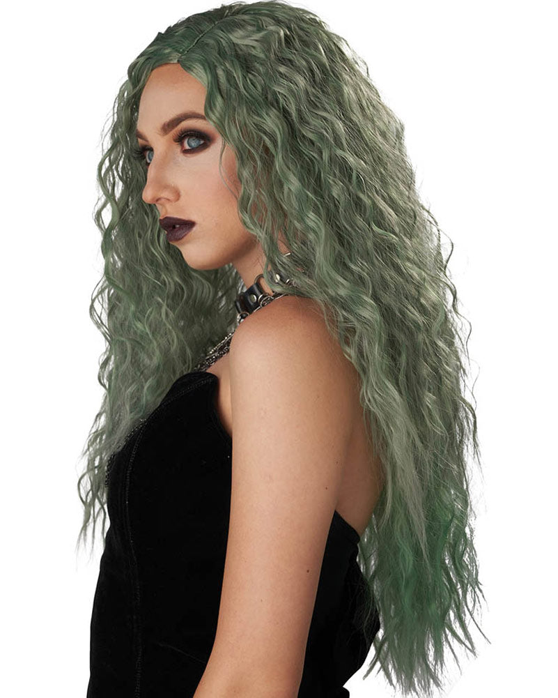 Enchanted Waves Long Curly Green Wig
