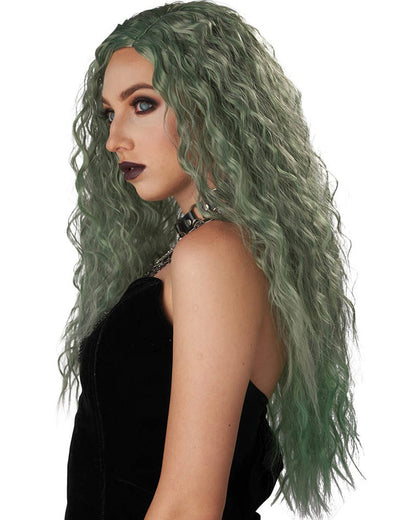 Enchanted Waves Long Curly Green Wig