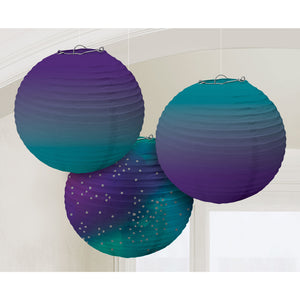 Sparkling Sapphire Ombre Round Paper Lanterns Pack of 3