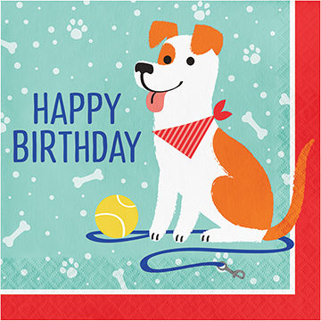 Dog Party Lunch Napkins Happy Birthday Pack of 16