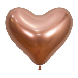 Sempertex 35cm Hearts Metallic Reflex Rose Gold Latex Balloons 968 12PK Pack of 12