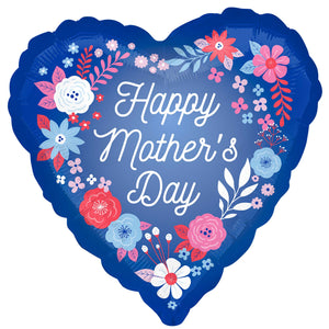 45cm Standard HX Happy Mothers Day Blue Artful Florals Balloon