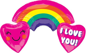 SuperShape ColorBlast XL Rainbow with Hearts I Love You Balloon