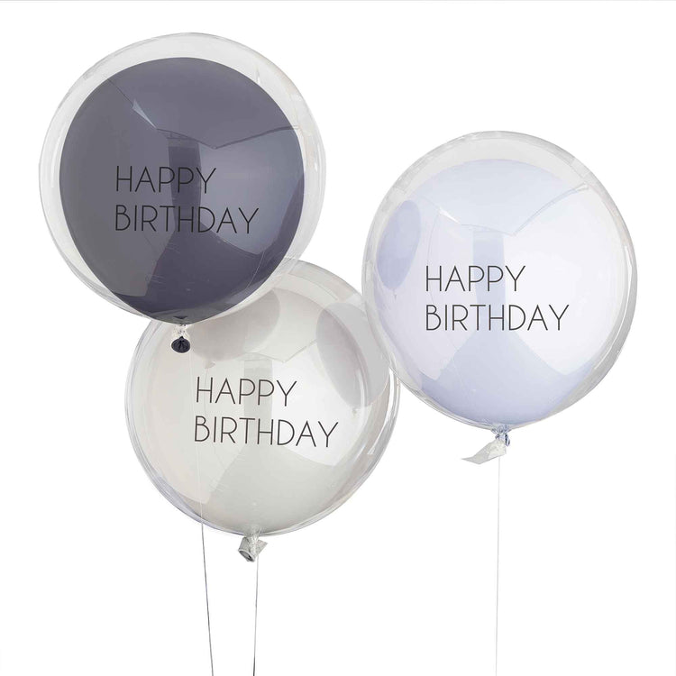 Mix It Up Balloon Bundle Happy Birthday Double Stuffed Blue Pack of 3