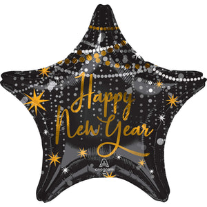 Happy New Year Midnight Hour Star 45cm Foil Balloon