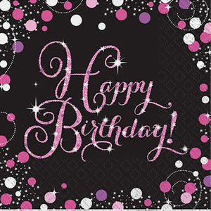 Pink Celebration Happy Birthday Lunch Napkins Pack of 16